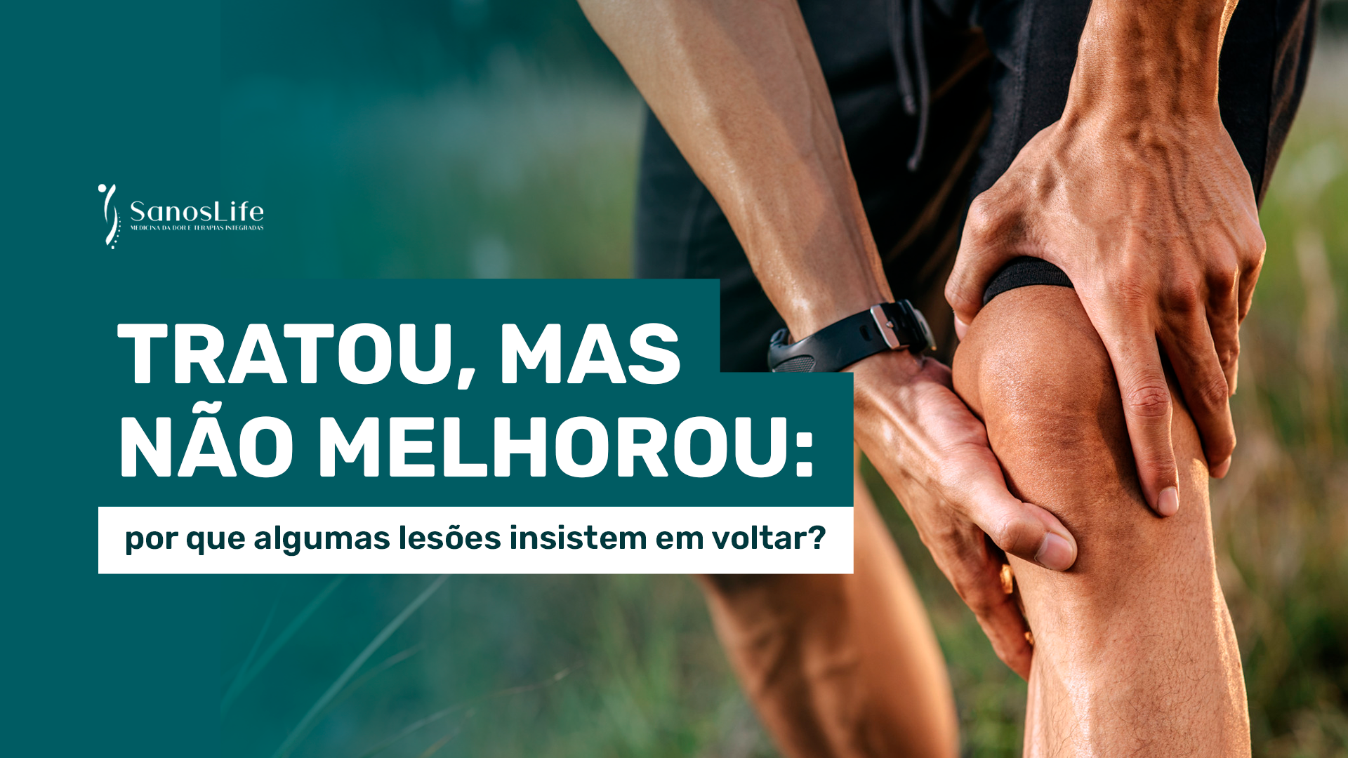 duas mãos segurando o joelho com dor